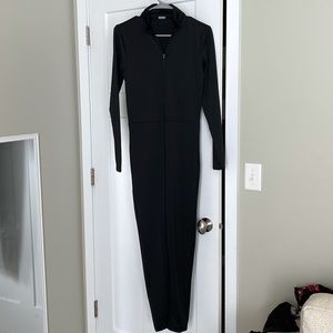 Sexy long sleeve black onesie zip up bodysuit costume Halloween jumpsuit